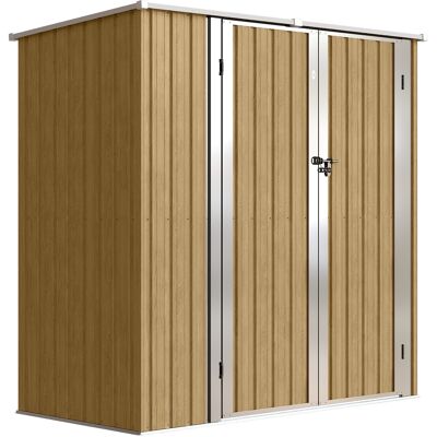 Outsunny Cobertizo de Jardín Exterior Metálico 1,37 m² 163x89x163 cm con Techo Inclinado, Puertas con Pestillo y Guantes Marrón Outsunny Cobertizo de Jardín Exterior Metálico 1,37 m² 163x89x163 cm con Techo Inclinado, Puertas con Pestillo y Guantes Marrón