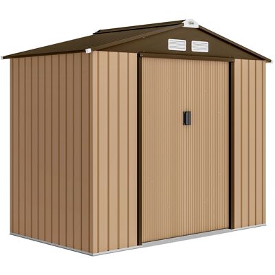 Outsunny Cobertizo de Jardín Exterior 2,42 m² 213x130x185 cm con Puerta Corredera Ventilación y Kit de Fundación Amarillo Outsunny Cobertizo de Jardín Exterior 2,42 m² 213x130x185 cm con Puerta Corredera Ventilación y Kit de Fundación Amarillo