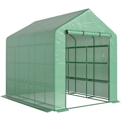 Outsunny Invernadero de Exterior con Estantes de 4 Niveles Puerta con Cremallera y Marco de Acero 244x180x210 cm Verde Outsunny Invernadero de Exterior con Estantes de 4 Niveles Puerta con Cremallera y Marco de Acero 244x180x210 cm Verde