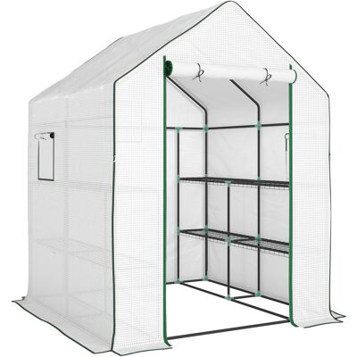 Outsunny Invernadero de Exterior con 6 Estantes Puerta Enrollable Cubierta de PE y Marco de Acero 140x143x190 cm Blanco Outsunny Invernadero de Exterior con 6 Estantes Puerta Enrollable Cubierta de PE y Marco de Acero 140x143x190 cm Blanco
