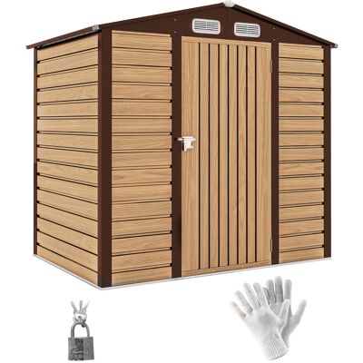 Outsunny Caseta de Jardín 190x131x188 cm Cobertizo Metálico para Herramientas con 2 Ventilaciones y Puerta para Terraza Roble Aosom España Outsunny Caseta de Jardín 190x131x188 cm Cobertizo Metálico para Herramientas con 2 Ventilaciones y Puerta para Terraza Roble Aosom España