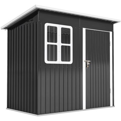 Outsunny Cobertizo de Jardín 2.55m² en Acero Galvanizado, con Kit de Cimentación, Puerta con Cierre, Tejado Inclinado, Gris Outsunny Cobertizo de Jardín 2.55m² en Acero Galvanizado, con Kit de Cimentación, Puerta con Cierre, Tejado Inclinado, Gris