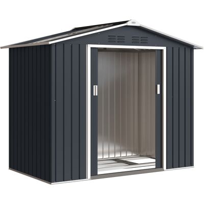 Outsunny Caseta de Jardín Metálica Cobertizo Exterior 213x130x185 cm con Puertas Correderas y Claraboya para Almacenamiento Gris Oscuro Aosom España Outsunny Caseta de Jardín Metálica Cobertizo Exterior 213x130x185 cm con Puertas Correderas y Claraboya para Almacenamiento Gris Oscuro Aosom España