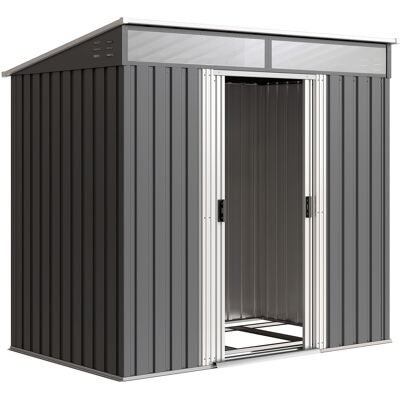 Outsunny Caseta de Jardín 195x122x181,5 cm con Puerta Corredera 2 Ventanas y Protección Anti-UV para Almacenar Herramientas Gris Oscuro Aosom España Outsunny Caseta de Jardín 195x122x181,5 cm con Puerta Corredera 2 Ventanas y Protección Anti-UV para Almacenar Herramientas Gris Oscuro Aosom España