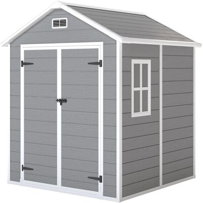 Outsunny Caseta de Jardín Exterior 182x151x219 cm con Suelo Puerta Cerrada y Techo Inclinado para Almacenar Herramientas Gris Outsunny Caseta de Jardín Exterior 182x151x219 cm con Suelo Puerta Cerrada y Techo Inclinado para Almacenar Herramientas Gris