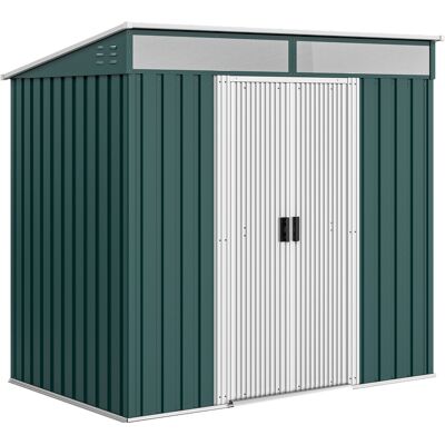 Outsunny Cobertizo de Jardín 195x122x181,5 cm con Puertas Correderas 2 Ventanas y Ganchos para Almacenar Herramientas Verde Outsunny Cobertizo de Jardín 195x122x181,5 cm con Puertas Correderas 2 Ventanas y Ganchos para Almacenar Herramientas Verde