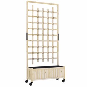 Outsunny Jardinera con enrejado, cajón para flores con ruedas, para plantas trepadoras, madera maciza, 82,5x35x186cm, madera natural Aosom España Outsunny Jardinera con enrejado, cajón para flores con ruedas, para plantas trepadoras, madera maciza, 82,5x35x186cm, madera natural Aosom España
