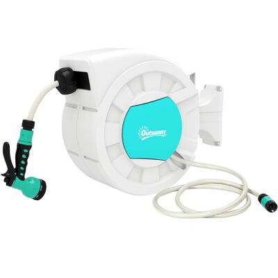 Outsunny Manguera Retráctil de Pared con Carrete de 25+2 m con Bloqueo Retorno Automático y Boquilla de 7 Funciones y Giro 180° Outsunny Manguera Retráctil de Pared con Carrete de 25+2 m con Bloqueo Retorno Automático y Boquilla de 7 Funciones y Giro 180°