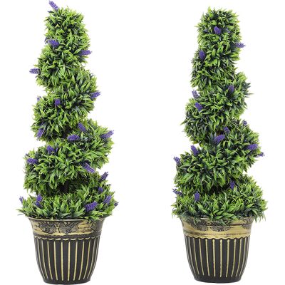 Homcom Set de 2 Plantas Artificiales en Espiral en PE de 90 cm con Maceta Incluida, Verde y Azul Aosom España Homcom Set de 2 Plantas Artificiales en Espiral en PE de 90 cm con Maceta Incluida, Verde y Azul Aosom España