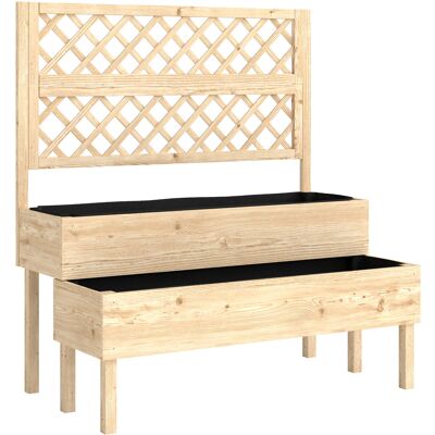 Outsunny Jardinera de 2 Niveles con Enrejado, macetero, con tejido no tejido, 108 x 62 x 120 cm, efecto madera natural Aosom España Outsunny Jardinera de 2 Niveles con Enrejado, macetero, con tejido no tejido, 108 x 62 x 120 cm, efecto madera natural Aosom España