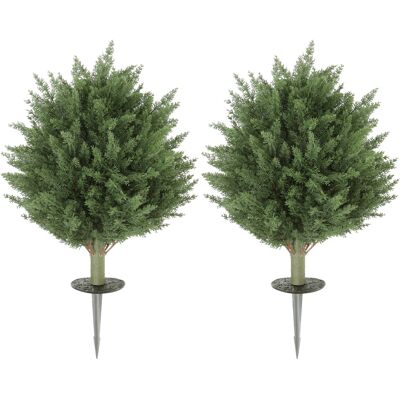 Homcom Set de 2 plantas artificiales, planta sintética resistente a UV tipo ciprés con 387 hojas y estaca para tierra, Ø40 x 60H cm, Verde Aosom España Homcom Set de 2 plantas artificiales, planta sintética resistente a UV tipo ciprés con 387 hojas y estaca para tierra, Ø40 x 60H cm, Verde Aosom España