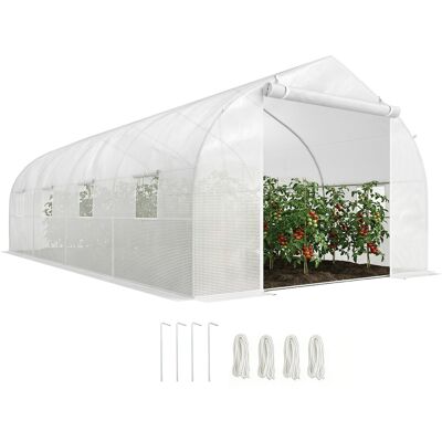 Outsunny Invernadero de Jardín Tipo Túnel con 8 Ventanas Transpirables Puerta Enrollable con Cremallera 593x300x200 cm Blanco Aosom España Outsunny Invernadero de Jardín Tipo Túnel con 8 Ventanas Transpirables Puerta Enrollable con Cremallera 593x300x200 cm Blanco Aosom España