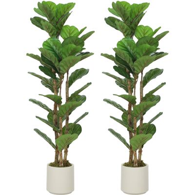 Homcom Lote de 2 Plantas Artificiales 120 cm Ficus Lyrata Árbol Artificial con Maceta de Plástico y Tronco de Madera Maciza Verde Aosom España Homcom Lote de 2 Plantas Artificiales 120 cm Ficus Lyrata Árbol Artificial con Maceta de Plástico y Tronco de Madera Maciza Verde Aosom España