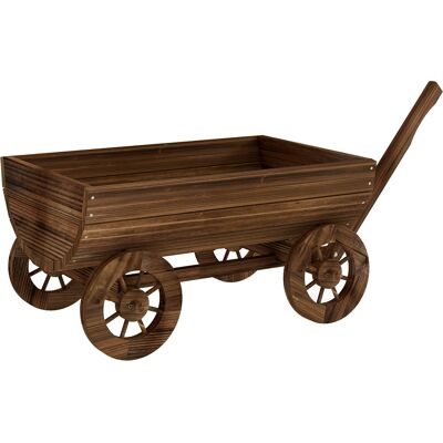 Outsunny Carrito de Madera con 4 Ruedas y Mango Jardinera Exterior con Orificio de Drenaje 115x40x54,5 cm Carbonizado Outsunny Carrito de Madera con 4 Ruedas y Mango Jardinera Exterior con Orificio de Drenaje 115x40x54,5 cm Carbonizado