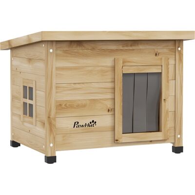 Casa para gatos exterior de madera PawHut con techo, ventana, 57x45x43cm - Casa de gato Casa para gatos exterior de madera PawHut con techo, ventana, 57x45x43cm - Casa de gato