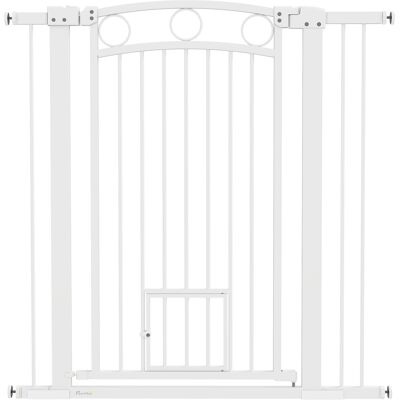 Puerta para mascotas PawHut, 76-104 cm, Acero, Con puerta para gatos Puerta para mascotas PawHut, 76-104 cm, Acero, Con puerta para gatos