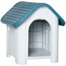 PawHut Caseta para Perros Pequeños y Mini para Uso Interior y Exterior con respiraderos Estilo Cabaña Resistente 59x75x66 cm Azul y Gris
