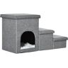 PawHut Escalera para Mascotas de 3 Peldaños 2 Cajas de Almacenaje Cueva y Cojín para Cama Sofá 73,5x33x40,5 cm Gris