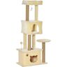 PawHut Árbol Rascador para Gatos Centro de Actividades con Plataformas Cuevas de Felpa Suave Postes 60x34x136 cm Beige