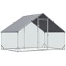 PawHut Gallinero de Exterior Grande 3x2x2 m Jaula para 4-6 Gallinas Cercado de Acero Galvanizado con Techo de PE y Cerradura para Conejos Plata