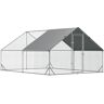 PawHut Gallinero de Exterior Grande 3x4x2 m Jaula para 8-12 Gallinas Cercado de Acero Galvanizado con Techo de PE y Cerradura para Conejos Aves Plata