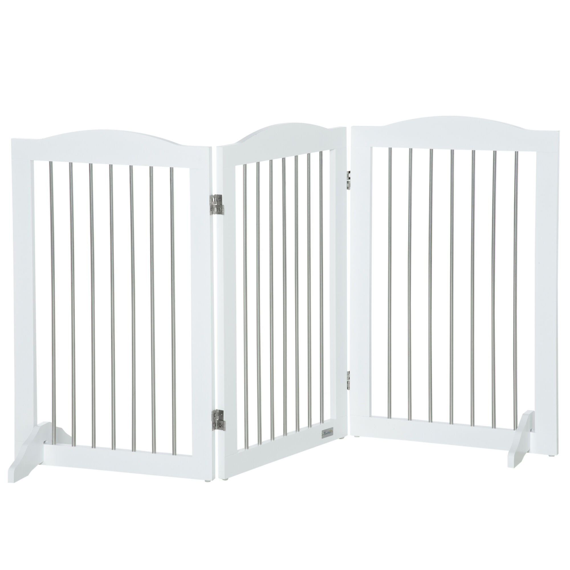 PawHut Barrera de Seguridad para Perros para Escaleras y Puertas Diseño Plegable y Pies de Apoyo 154x30x80 cm Blanco