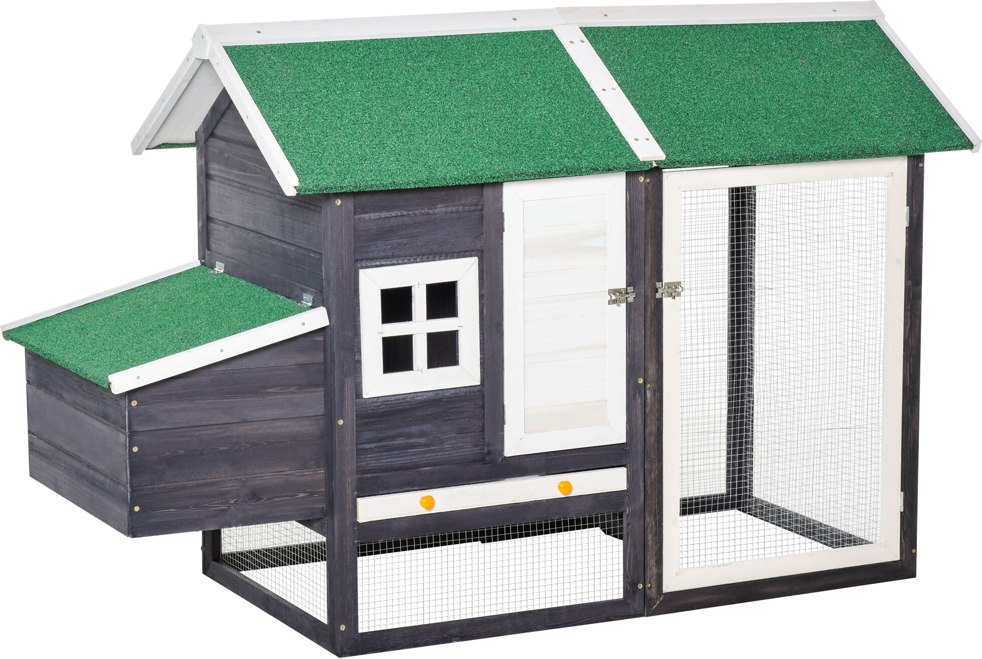 PawHut Gallinero de Madera Exterior Jaula Cercada para Gallinas con Caja Nido Corral de Metal Techo Asfáltico Bandeja Extraíble Ventana y Rampa