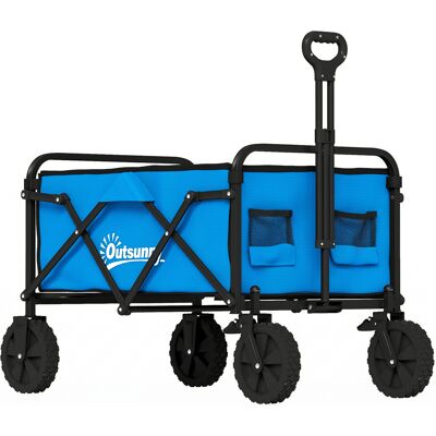 Outsunny Carro de Jardín Plegable con Ruedas Bloqueables Mango Ajustable Portavasos Carga 80 kg para Campaña 85x50x99 cm Azul Outsunny Carro de Jardín Plegable con Ruedas Bloqueables Mango Ajustable Portavasos Carga 80 kg para Campaña 85x50x99 cm Azul