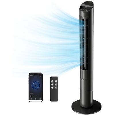 Homcom Ventilador Torre 116 cm, ventilador WiFi control por app, dormitorio, color negro Aosom España Homcom Ventilador Torre 116 cm, ventilador WiFi control por app, dormitorio, color negro Aosom España