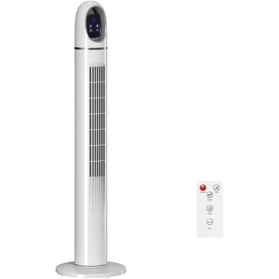 Homcom Ventilador de Torre con Control Remoto 3 Velocidades 3 Modos Temporizador 24H Oscilación 70° Pantalla LED Blanco Aosom España Homcom Ventilador de Torre con Control Remoto 3 Velocidades 3 Modos Temporizador 24H Oscilación 70° Pantalla LED Blanco Aosom España