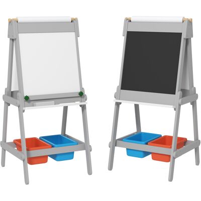 AIYAPLAY Pizarra Infantil con Caballete Pizarra de Doble Cara con Rollo de Papel Borrador Cajas de Almacenamiento Gris AIYAPLAY Pizarra Infantil con Caballete Pizarra de Doble Cara con Rollo de Papel Borrador Cajas de Almacenamiento Gris
