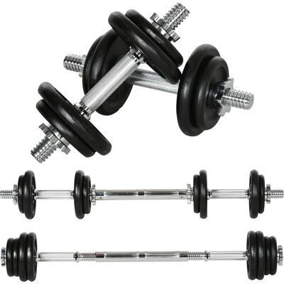 Conjunto de Mancuernas y Barra Ajustable de 20 kg - Antideslizante, Antirroña Conjunto de Mancuernas y Barra Ajustable de 20 kg - Antideslizante, Antirroña