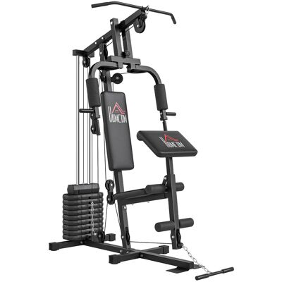 Homcom Máquina de Musculación con Pesas Ajustables de 45 kg Prensa de Pecho y Piernas Polea 135x103x210 cm Negro Homcom Máquina de Musculación con Pesas Ajustables de 45 kg Prensa de Pecho y Piernas Polea 135x103x210 cm Negro
