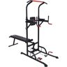 Homcom Estación de Musculación Multifuncional Torre de Entrenamiento Ajustable en Altura con Banco Plegable Barra de Dominadas para Fitness 220x98x181-229 cm Negro