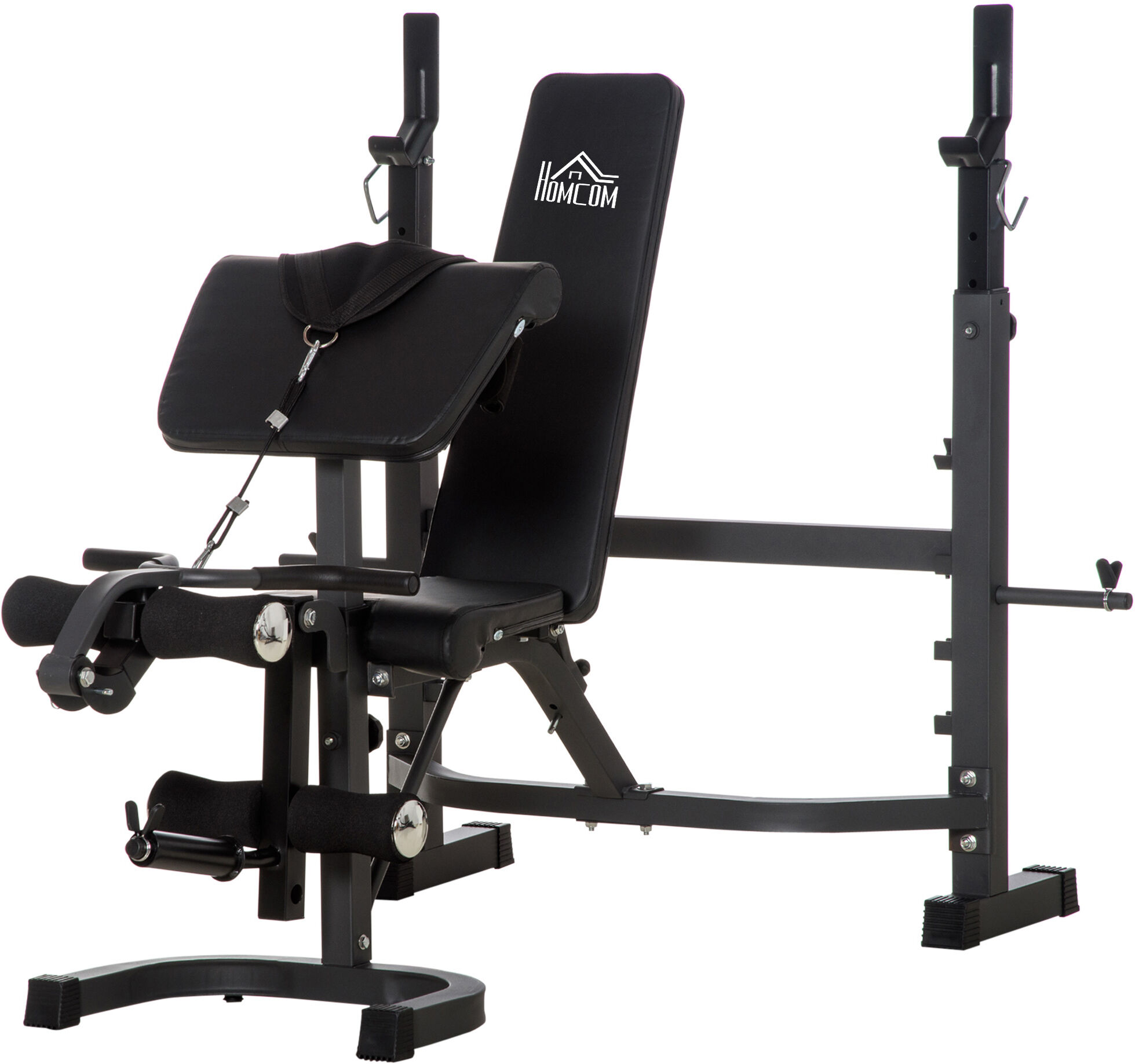 Homcom Banco de Musculación Banco de Pesas con Respaldo Inclinable y Soporte de Barras para Entrenamiento 187x140x117-136 cm Negro AOSOM ES