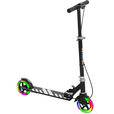 AIYAPLAY Patinete Plegable para Niños de 3-8 Años de 2 Ruedas con LED Luces Manillar de 4 Altura Ajustable Doble Frenos Negro AIYAPLAY Patinete Plegable para Niños de 3-8 Años de 2 Ruedas con LED Luces Manillar de 4 Altura Ajustable Doble Frenos Negro