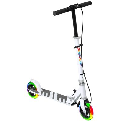 AIYAPLAY Patinete Plegable para Niños de 3-8 Años de 2 Ruedas con LED Luces Manillar de 4 Altura Ajustable Doble Frenos Blanco AIYAPLAY Patinete Plegable para Niños de 3-8 Años de 2 Ruedas con LED Luces Manillar de 4 Altura Ajustable Doble Frenos Blanco