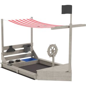 Outsunny Arenero con toldo en forma de barco pirata, incl. set de cocina infantil, madera maciza, 180 x 103 x 144,5 cm, Gris Outsunny Arenero con toldo en forma de barco pirata, incl. set de cocina infantil, madera maciza, 180 x 103 x 144,5 cm, Gris