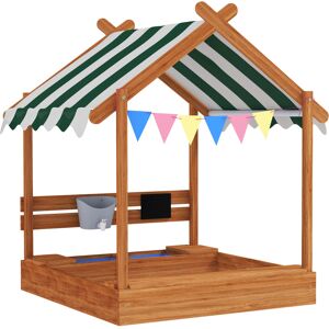 Outsunny Arenero Infantil con Toldo 6 Banderines 2 Bandejas Grifo y Pizarra en Forma de Casa para Patio 124x116x146 cm Naranja Outsunny Arenero Infantil con Toldo 6 Banderines 2 Bandejas Grifo y Pizarra en Forma de Casa para Patio 124x116x146 cm Naranja