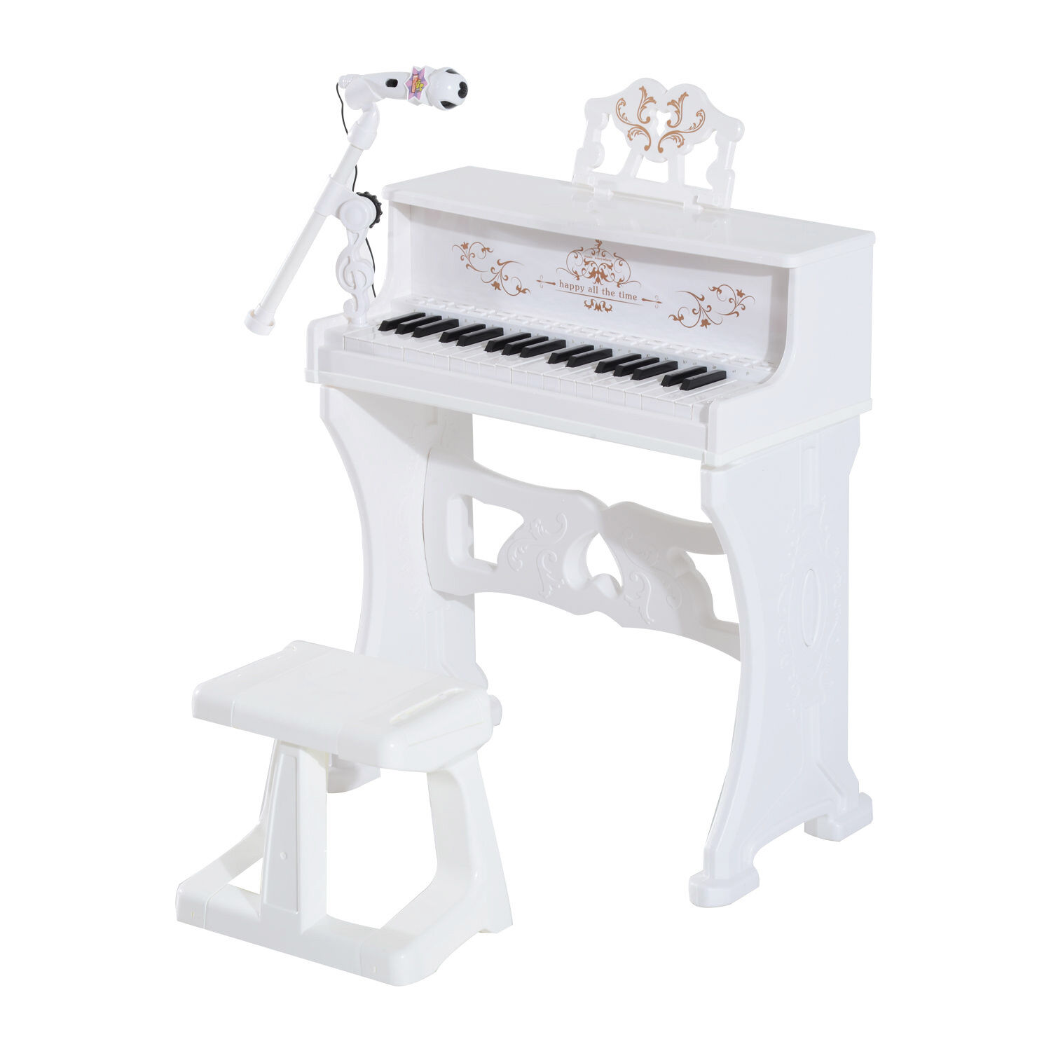 Homcom Piano Electrónico Infantil de 37 Teclas Juego de Piano con Micrófono Taburete Luces y 22 Canciones Karaoke 53,5x27x63 cm Blanco AOSOM ES
