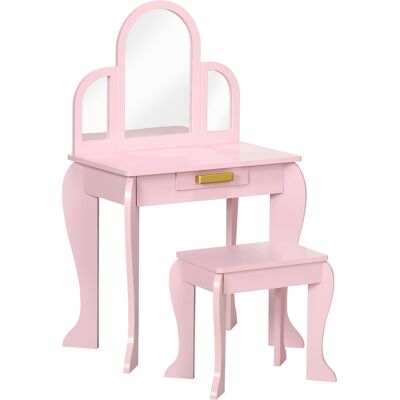 Homcom Tocador Infantil Rosa con Espejo y Taburete - Set de Mueble para Niña Homcom Tocador Infantil Rosa con Espejo y Taburete - Set de Mueble para Niña