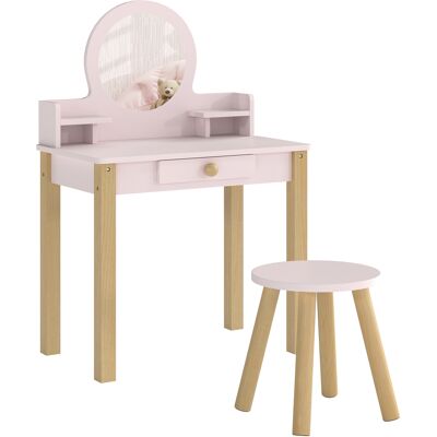 AIYAPLAY Tocador de Maquillaje Niña Tocador Infantil con Taburete Espejo Cajón y 2 Estantes Abiertos para Niños 3 a 6 Años Rosa AIYAPLAY Tocador de Maquillaje Niña Tocador Infantil con Taburete Espejo Cajón y 2 Estantes Abiertos para Niños 3 a 6 Años Rosa