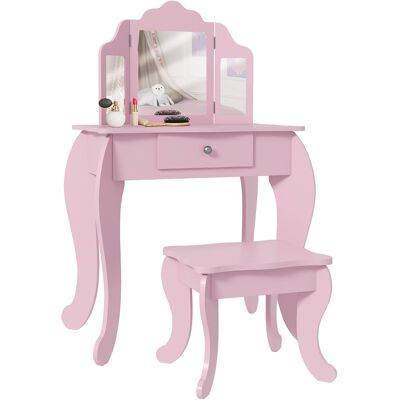 Homcom Tocador Infantil con Taburete y Espejo Ajustable Tocador para Niñas de 3-6 Años con Cajón Rosa Homcom Tocador Infantil con Taburete y Espejo Ajustable Tocador para Niñas de 3-6 Años con Cajón Rosa