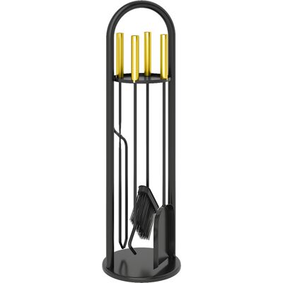 Outsunny Juego de Utensilios para Chimenea de 5 Piezas de Metal con Escoba Pala Tenazas Atizador y Soporte 20x20x71 cm Negro y Dorado Aosom España Outsunny Juego de Utensilios para Chimenea de 5 Piezas de Metal con Escoba Pala Tenazas Atizador y Soporte 20x20x71 cm Negro y Dorado Aosom España