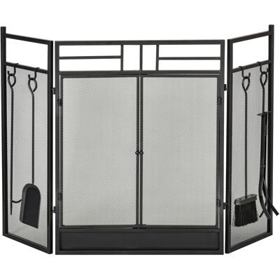 Homcom Protector de Chimenea Grande para Chimenea o Estufa - Protector de chispas serviteur 2 en 1 con Accesorios - 3 Paneles Plegables y Puerta - Acero metal Negro Homcom Protector de Chimenea Grande para Chimenea o Estufa - Protector de chispas serviteur 2 en 1 con Accesorios - 3 Paneles Plegables y Puerta - Acero metal Negro