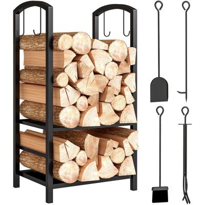 Outsunny Estante para Leña de 2 Niveles Metálico con 4 Herramientas para Chimenea Interior y Exterior 40x30x74,5 cm Negro Aosom España Outsunny Estante para Leña de 2 Niveles Metálico con 4 Herramientas para Chimenea Interior y Exterior 40x30x74,5 cm Negro Aosom España