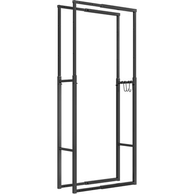 Outsunny Soporte para Leña Extensible Leñero con 4 Ganchos Carga 100 kg para Interior y Exterior 40-65x25x100-150 cm Negro Outsunny Soporte para Leña Extensible Leñero con 4 Ganchos Carga 100 kg para Interior y Exterior 40-65x25x100-150 cm Negro