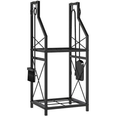 Outsunny Estante de Leña Metálico de Chimenea Soporte para Leña de 2 Niveles con 4 Herramientas Ganchos 34x30x80 cm Negro Aosom España Outsunny Estante de Leña Metálico de Chimenea Soporte para Leña de 2 Niveles con 4 Herramientas Ganchos 34x30x80 cm Negro Aosom España