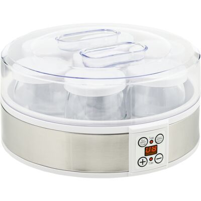 Homcom Máquina de Yogur con 7 Tarros de Cristal de 180 ml Termostato Ajustable Temporizador y Pantalla LED 24x24x13 cm Blanco Aosom España Homcom Máquina de Yogur con 7 Tarros de Cristal de 180 ml Termostato Ajustable Temporizador y Pantalla LED 24x24x13 cm Blanco Aosom España