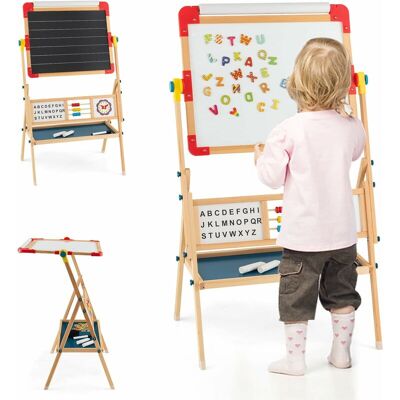Costway - Caballete Pizarra De Madera Para Niños, 3 En 1 Pizarra Blanca Caballete Infantil, Bandeja De Almacenaje, Rollo De Papel, Ábaco Educativo, Reloj & Alfabeto, Tablero De Dibujo De Doble Cara Costway - Caballete Pizarra De Madera Para Niños, 3 En 1 Pizarra Blanca Caballete Infantil, Bandeja De Almacenaje, Rollo De Papel, Ábaco Educativo, Reloj & Alfabeto, Tablero De Dibujo De Doble Cara